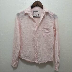 Frank & Eileen Barry Linen Top Pink Striped Sz XS **Flawed